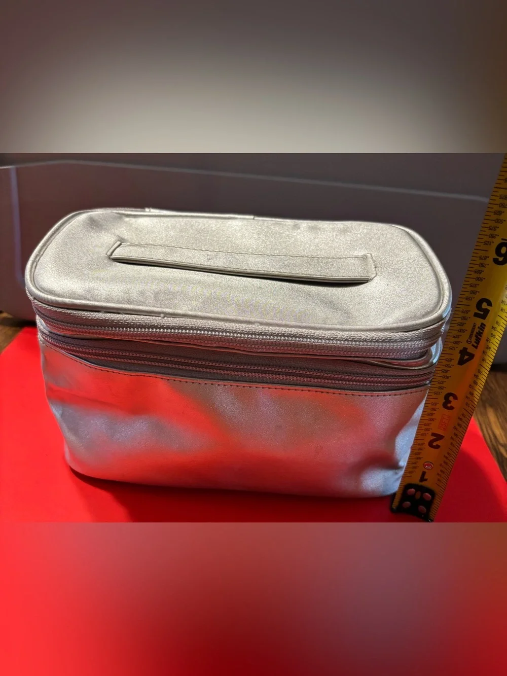 Silver Metallic Travel Cosmetic Bag with Top Handle